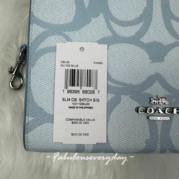 Coach Slim Crossbody Bag In Sketch Signature Canvas CBL93 Ice Blue NWT - Picture 5 of 7